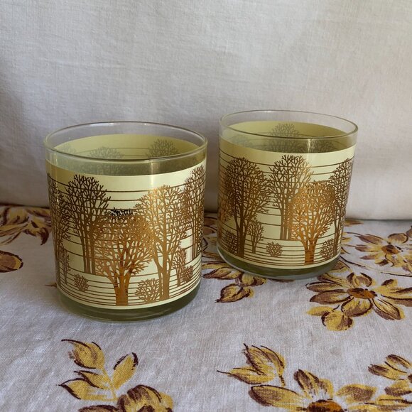 Vintage Beige and Gold Tree High Ball Glasses - Picture 3 of 5